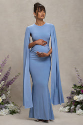 Powder Blue Maternity Maxi Dress With Cape Sleeves